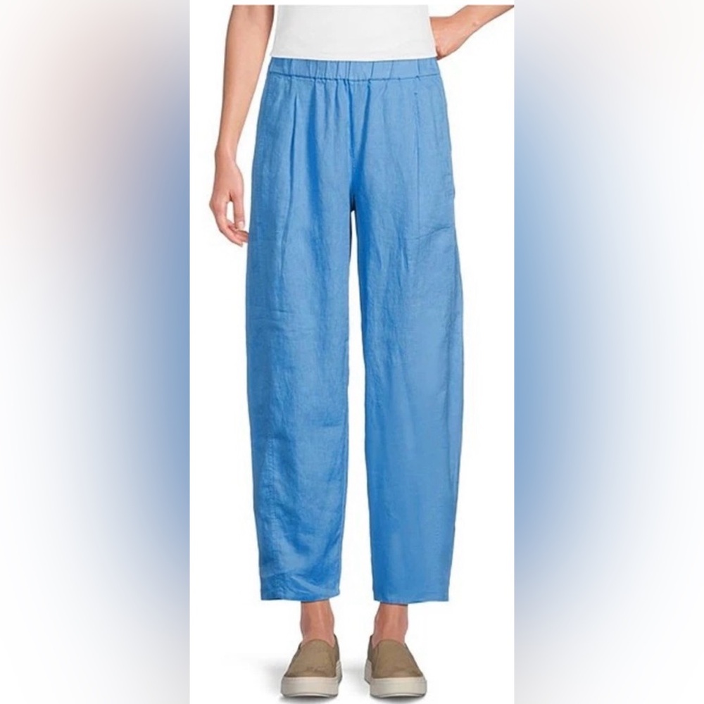 NWT Eileen Fisher Organic Linen Blue Azure Lantern Cropped Women’s Pant $168